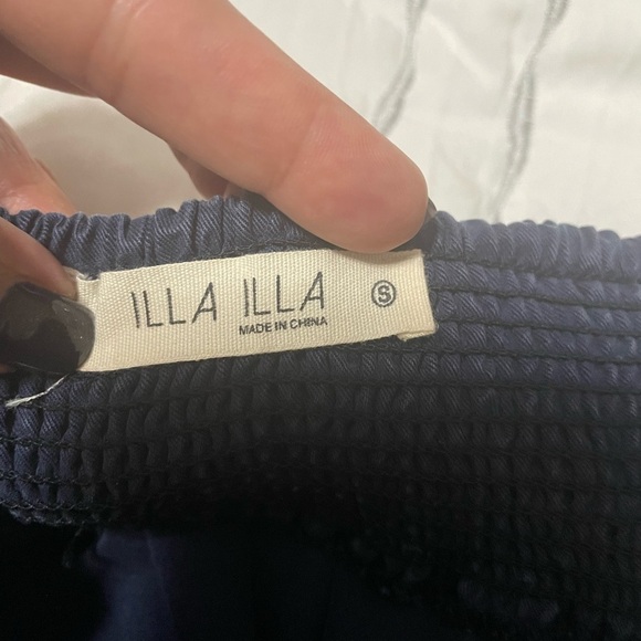 Illa Illa Strapless navy blue mini dress with frayed hem, pockets, elastic back. - Picture 10 of 13